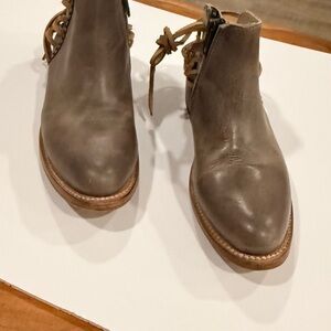 Freebird by Steven Women's Gray Leather Ankle Booties with Tan Soles